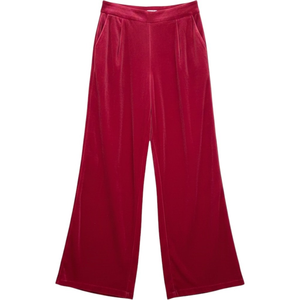 Aura Pink Velvet Wide Leg Pleated Pants High Waist Trousers Size L NEW